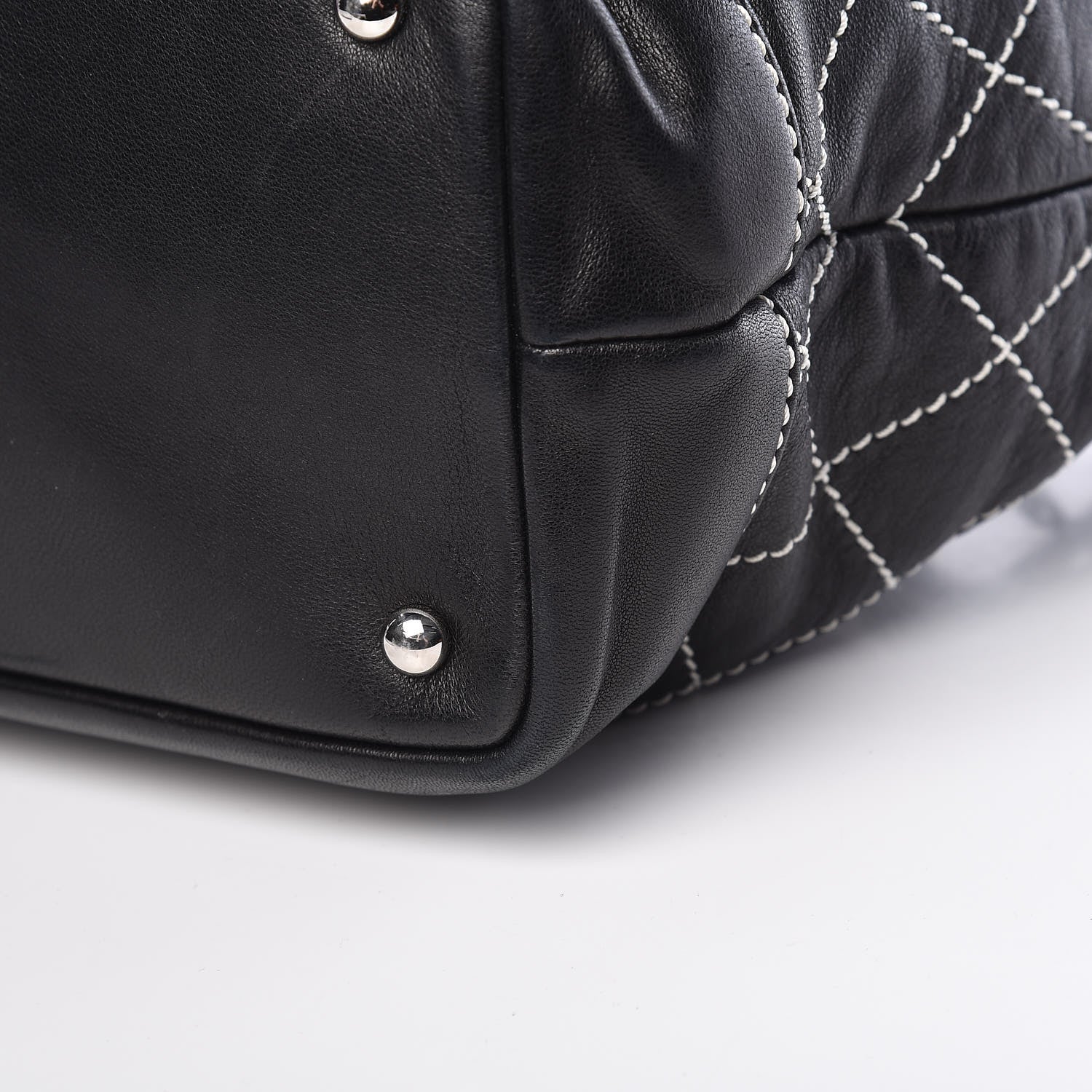 Chanel Lambskin Contrast Stitch Small Drawstring Tote Black 10 of 14