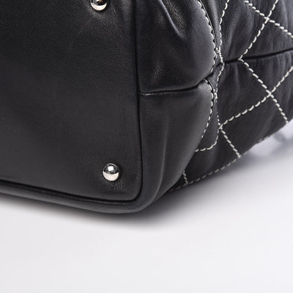Chanel Lambskin Contrast Stitch Small Drawstring Tote Black 10 of 14