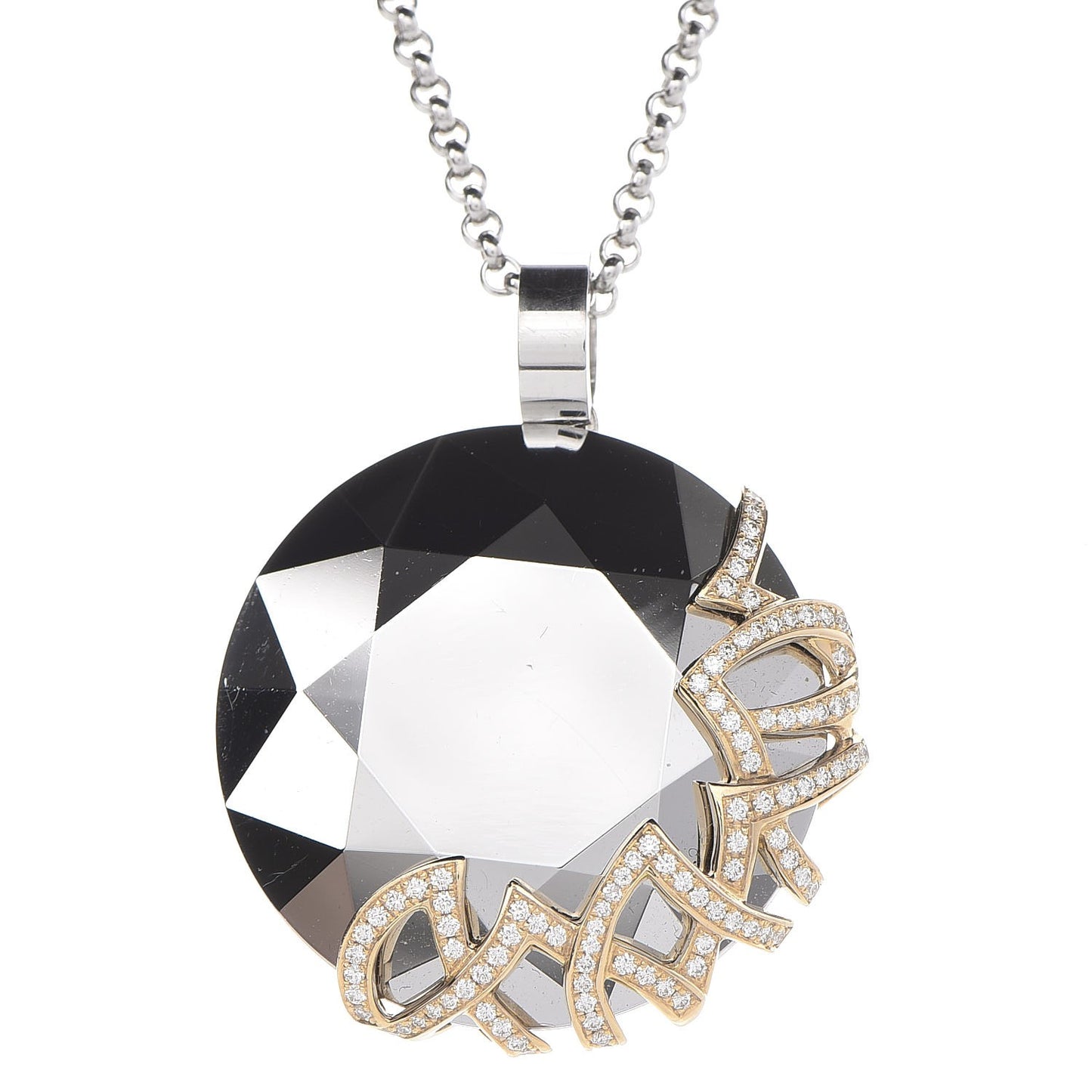 18K Yellow White Gold Diamond Chrome Necklace