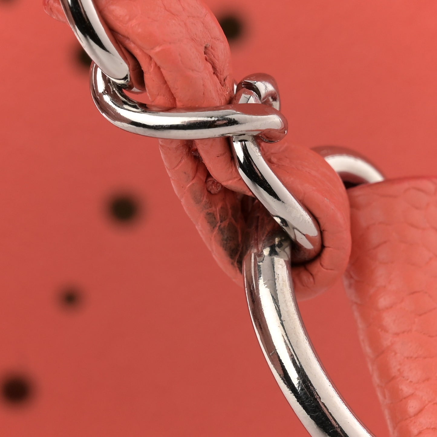 Perforated Grained Calfskin Small Shopping Tote Coral Beige