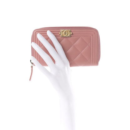 Chanel Caviar Quilted Boy Small Zip Around Wallet Pink 2 of 10