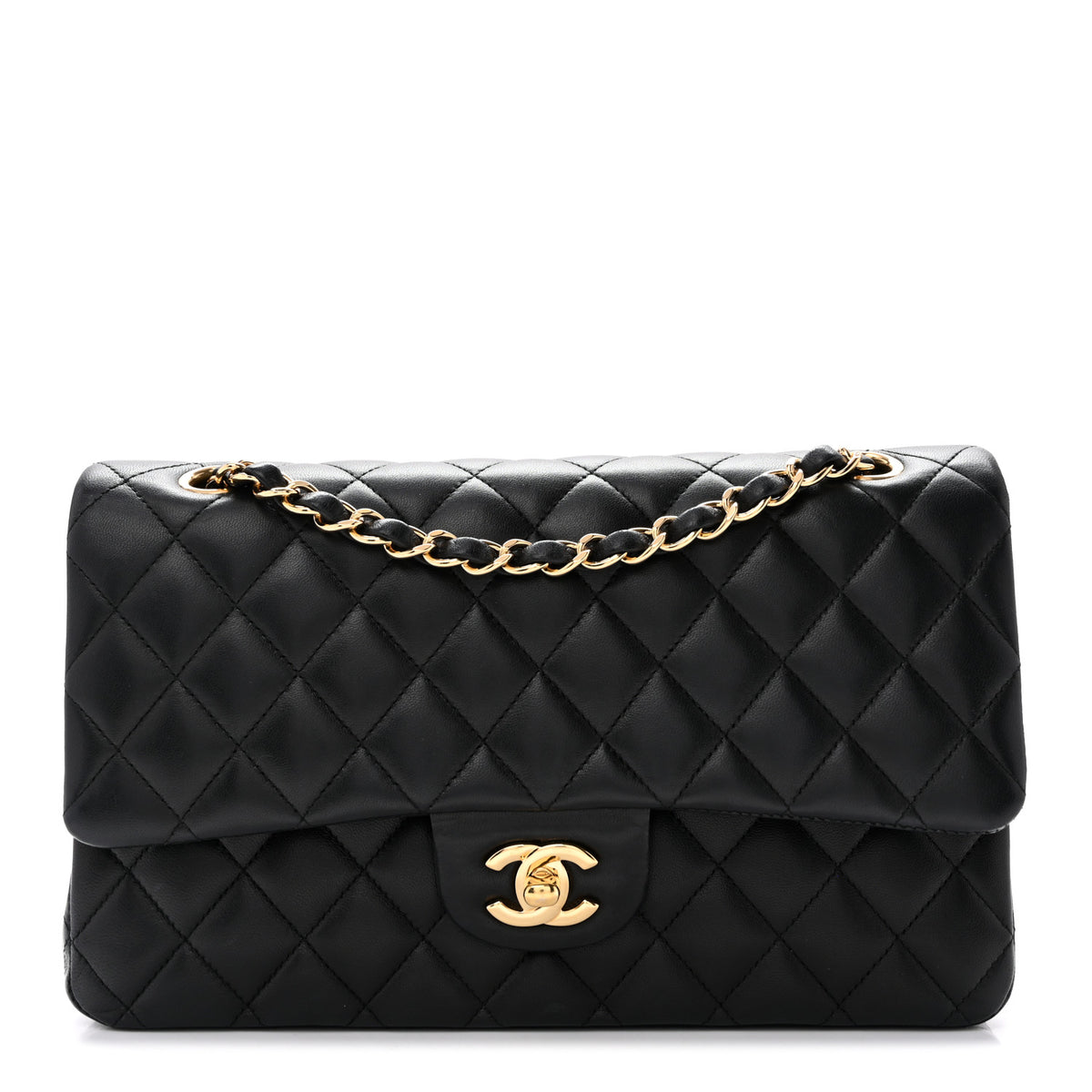 Lambskin Quilted Medium Double Flap Black