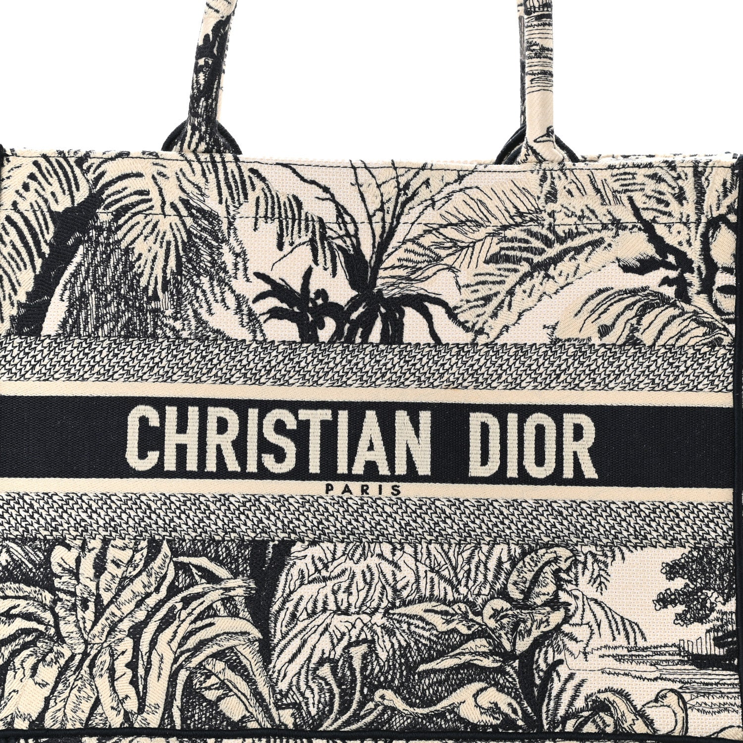 Christian Dior Canvas Embroidered Medium Palms Toile De Jouy Book Tote Blue 8 of 10