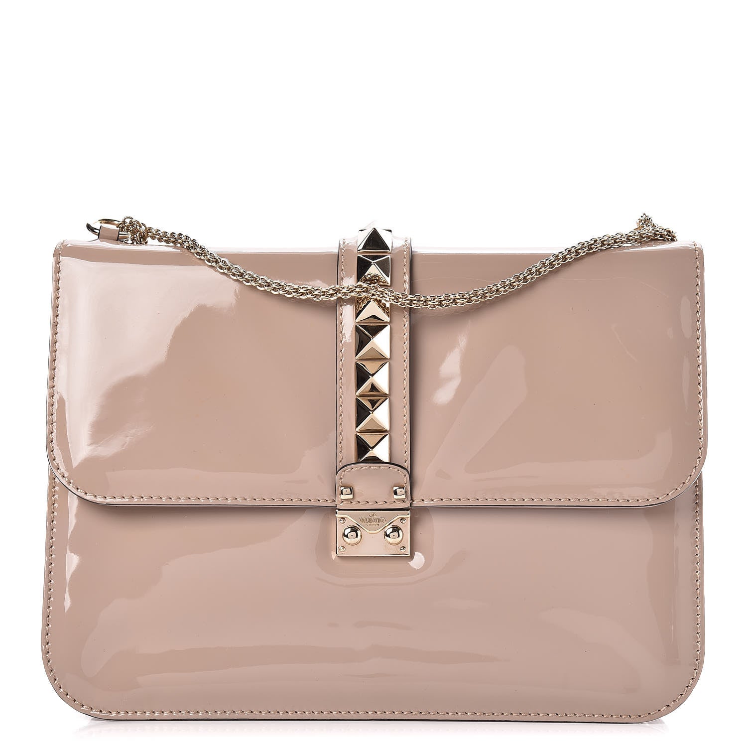 Valentino Garavani Patent Large Glam Lock Rockstud Flap Poudre 1 of 18