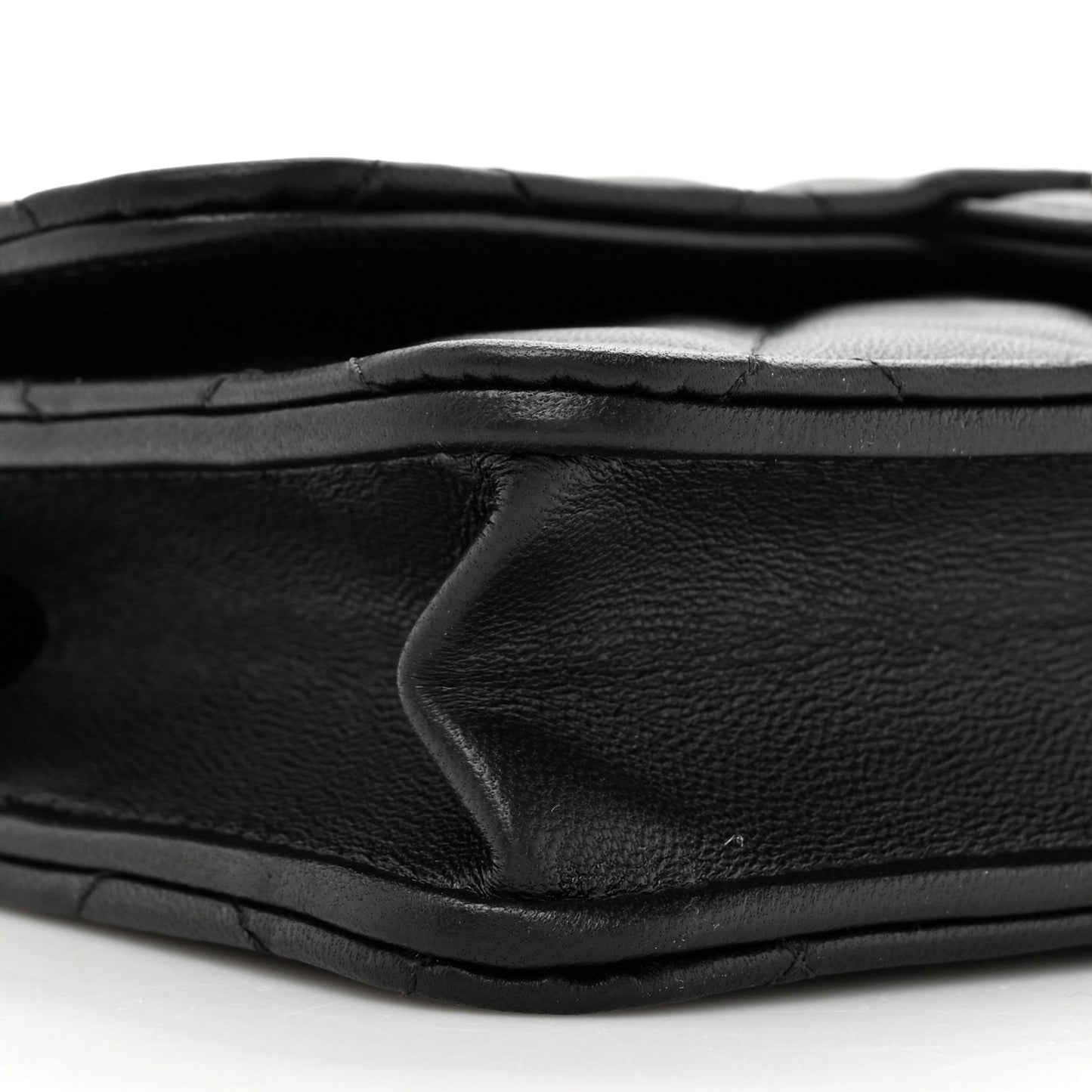 Lambskin Quilted Flap Phone Holder With Chain Black