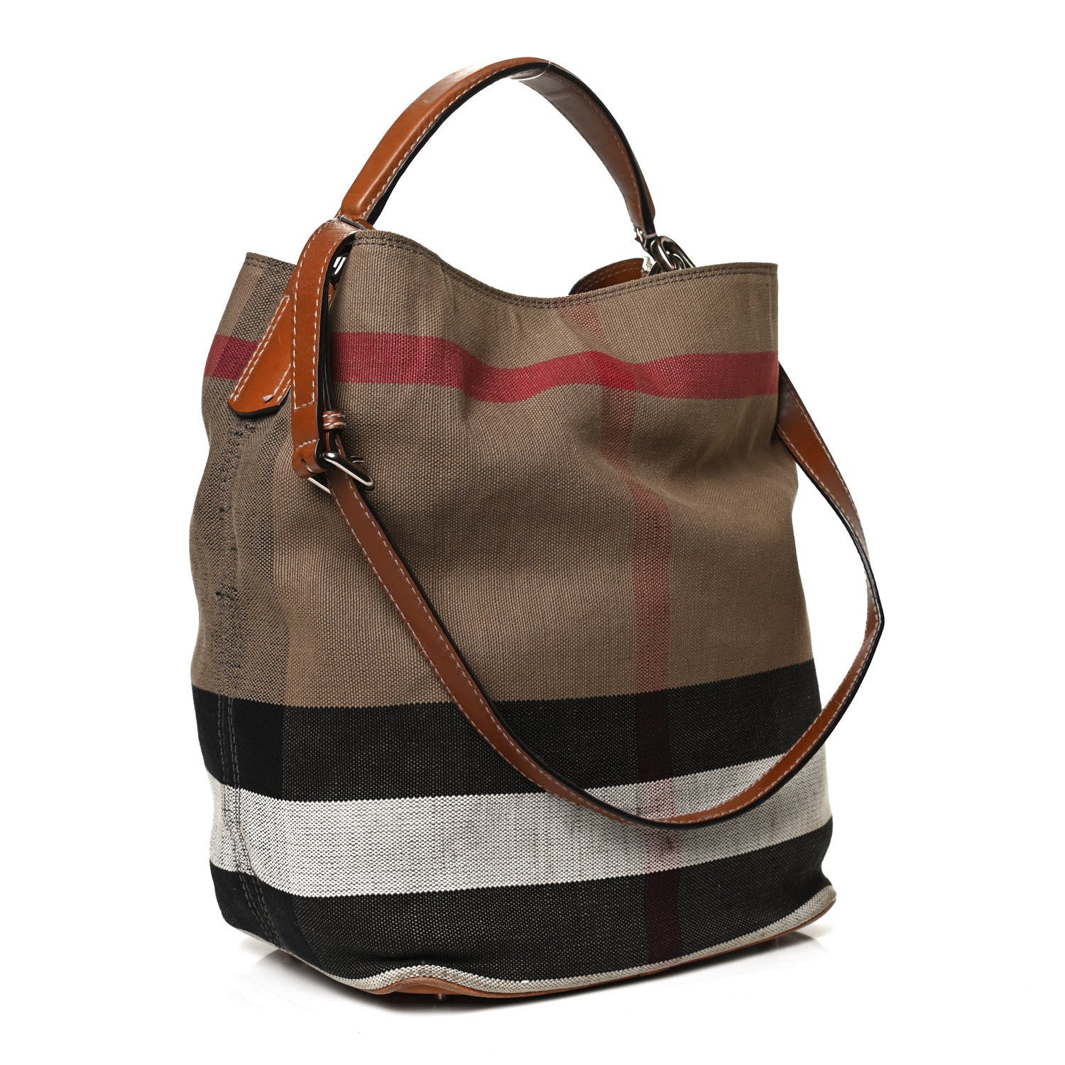 Burberry Canvas Mega Check Medium Ashby Hobo Saddle Brown 3 of 13