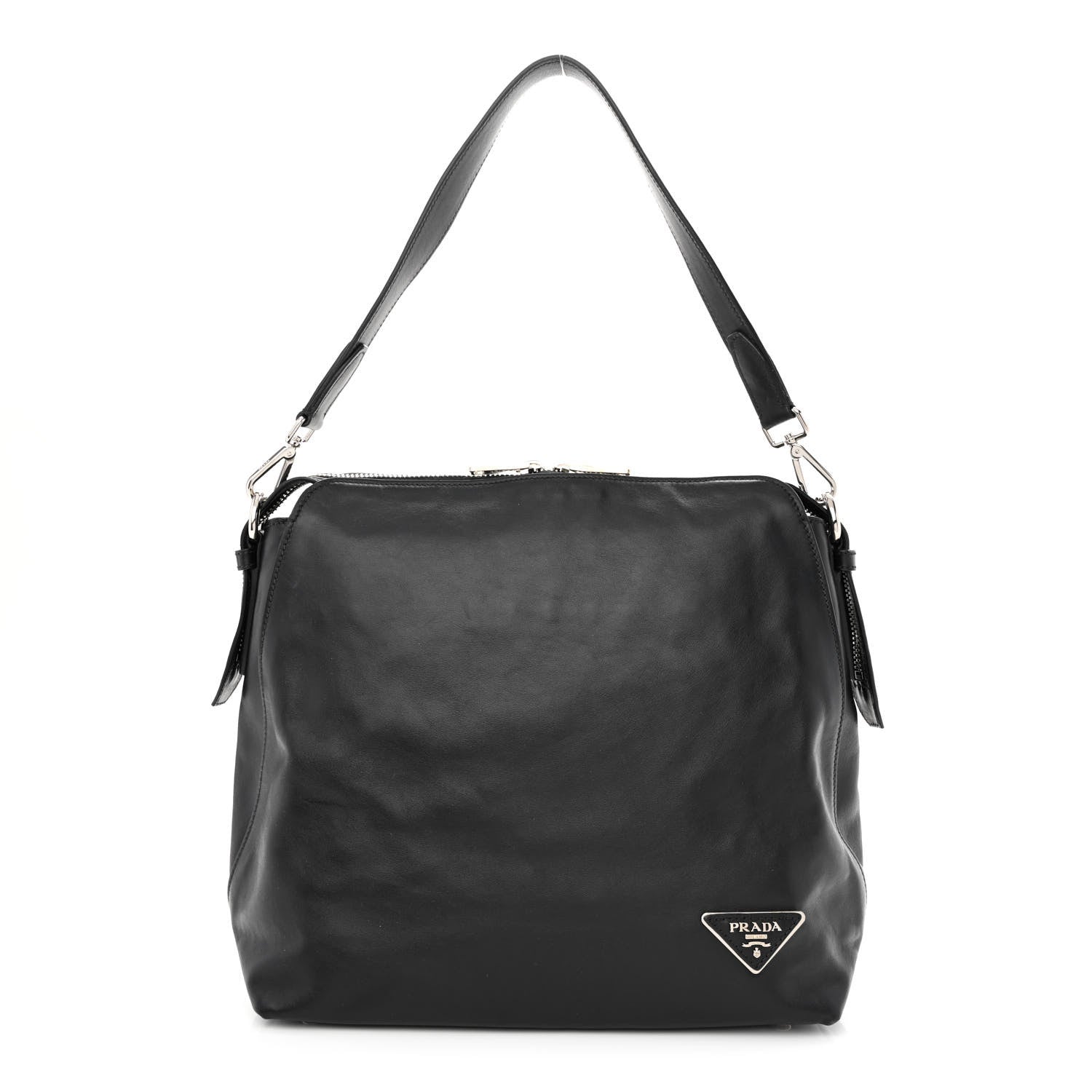 Prada Soft Calf Side Zip Hobo Black 1 of 15