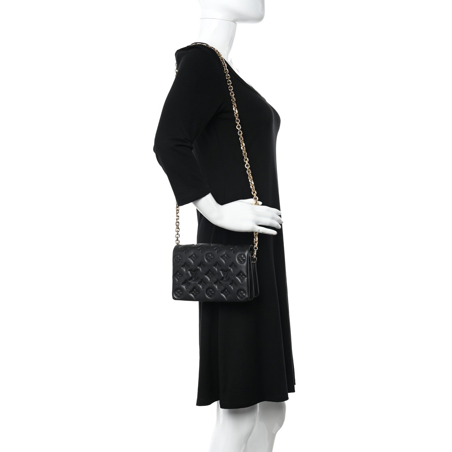 Louis Vuitton Lambskin Embossed Monogram Pochette Coussin Black 2 of 9