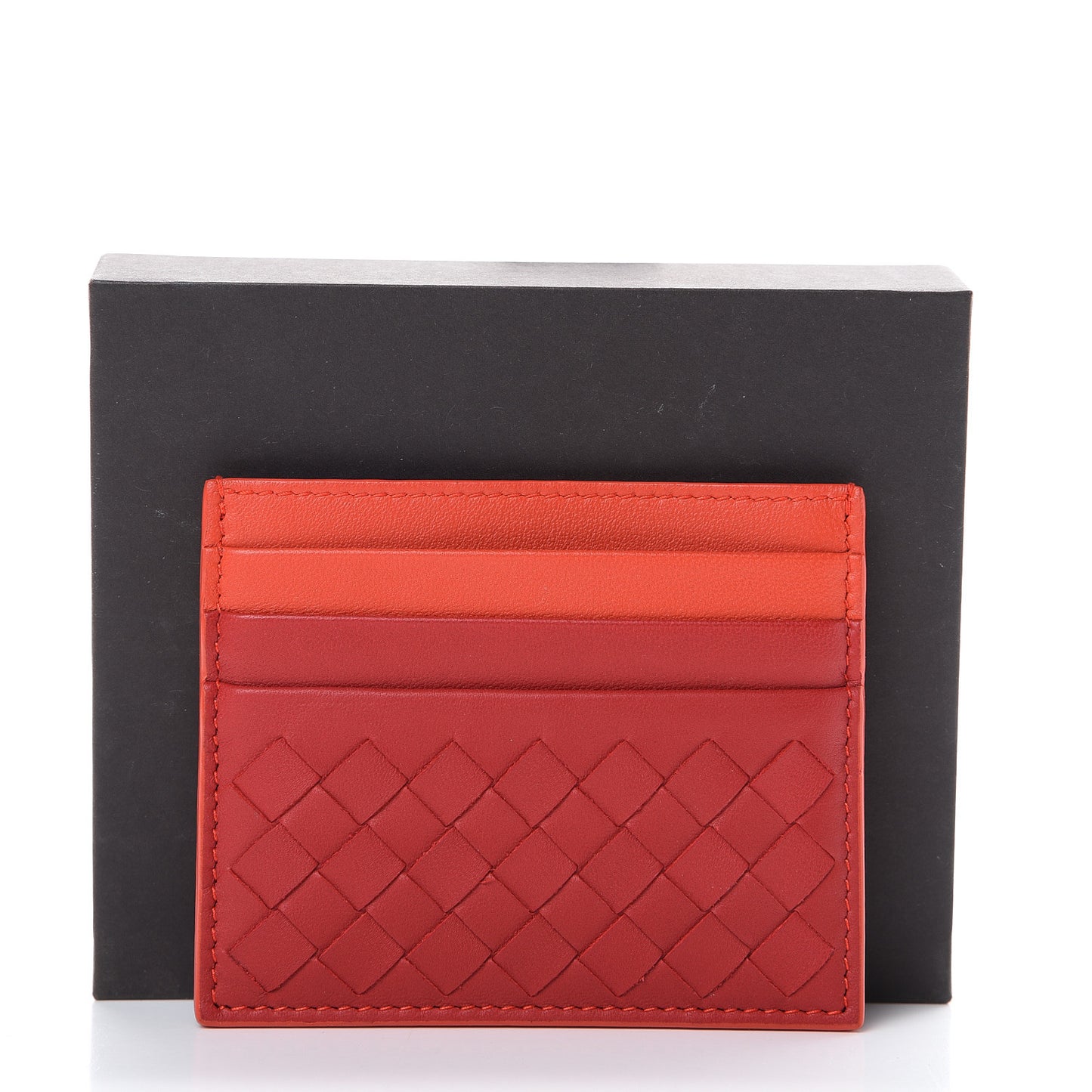Nappa Intrecciato Card Holder China Red Geranium