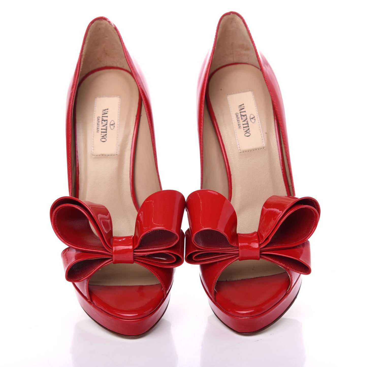 Patent Couture Bow Peep Toe 30/125mm Platform Pumps 36.5 Rosso Valentino