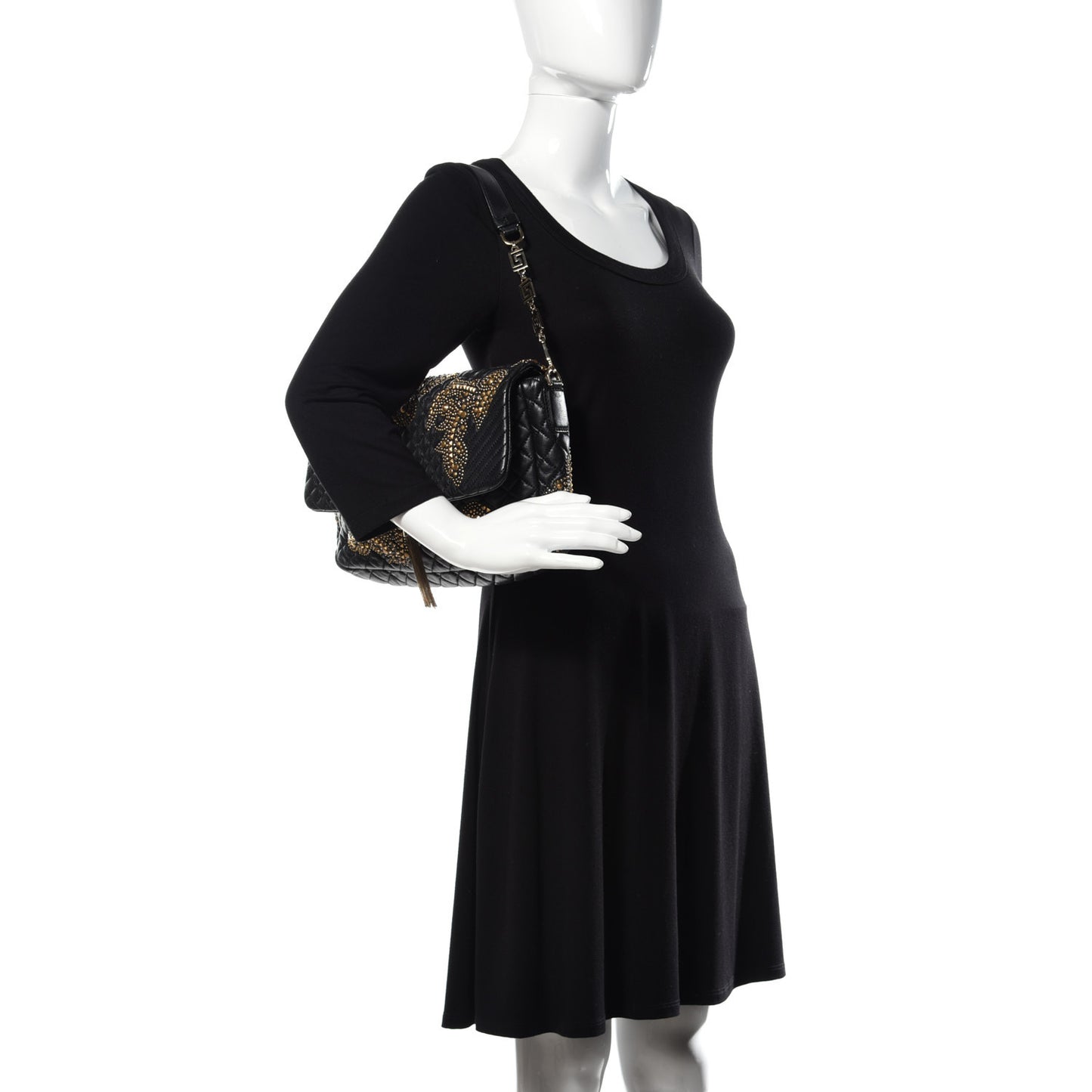 Nappa Barocco Quilted Studded Calliope Vanitas Shoulder Bag Black