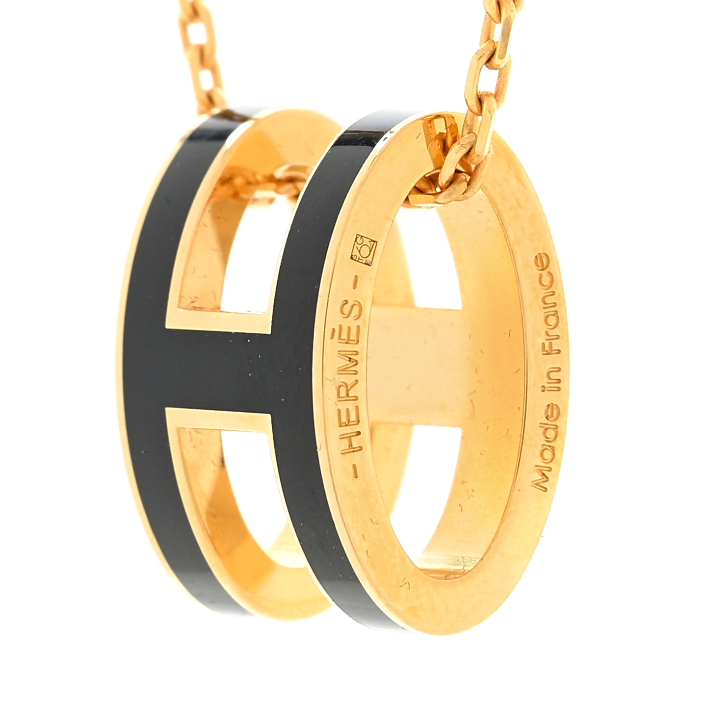 Lacquered Gold Pop H Pendant Necklace Black