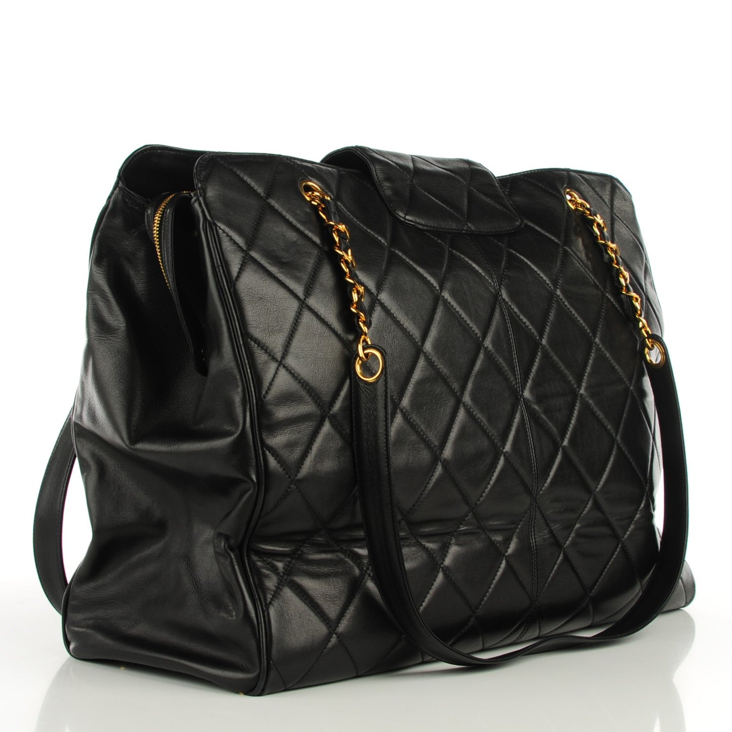 Lambskin Quilted Weekender Shoulder Bag Black