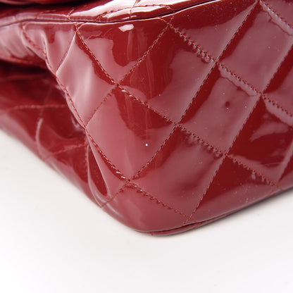 Chanel Patent Quilted Jumbo Double Flap Dark Red 9 of 15