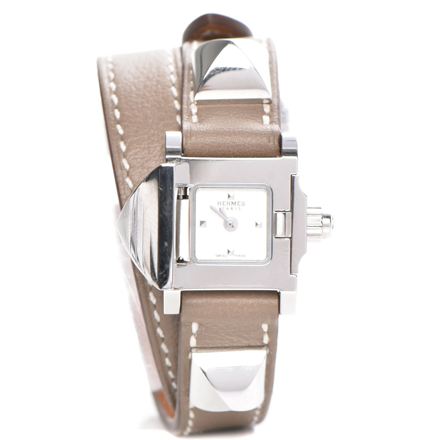 Hermes Stainless Steel Swift 16mm Medor Double Tour Quartz Watch Etoupe 1 of 11