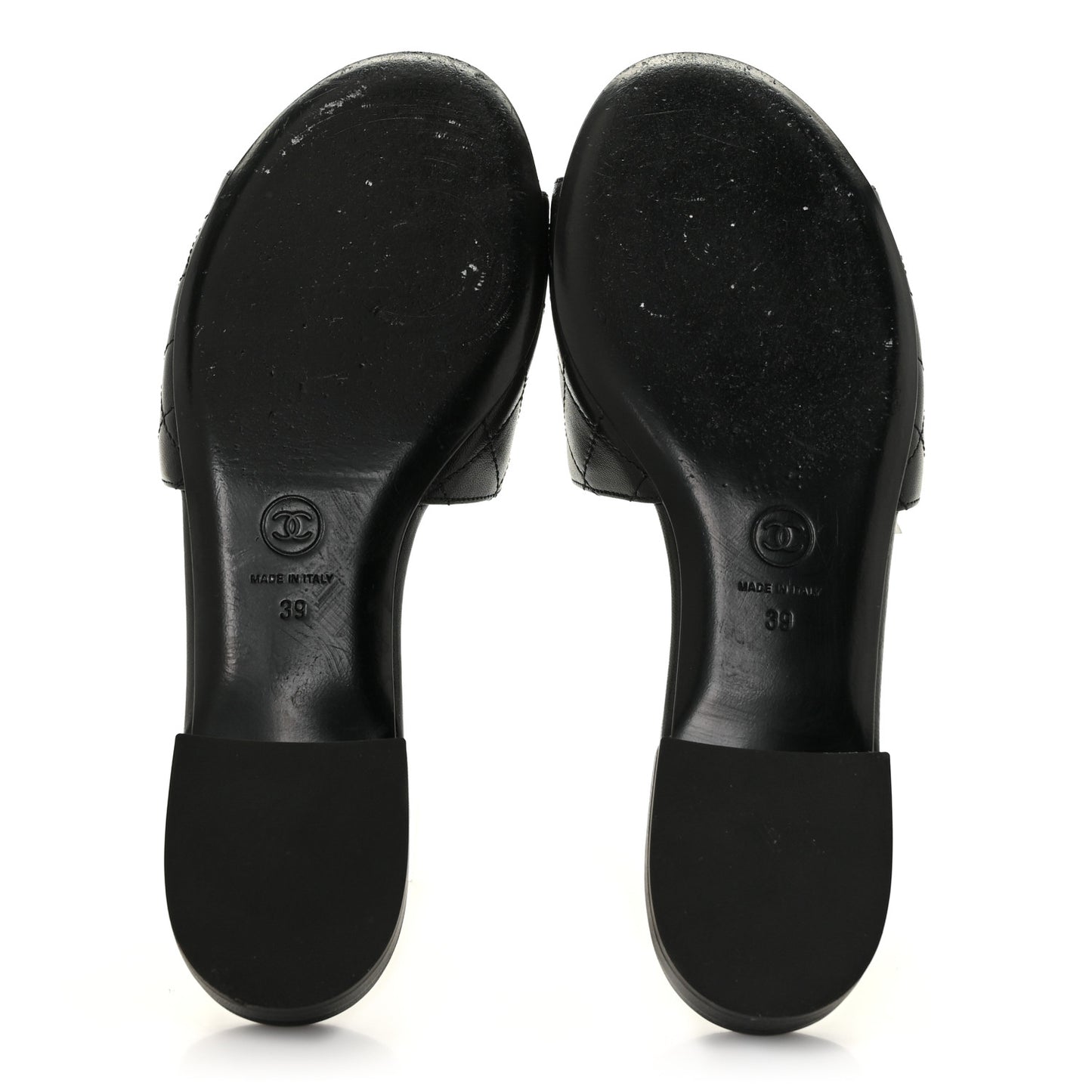 Lambskin Quilted Camellia CC Slides 39 Black