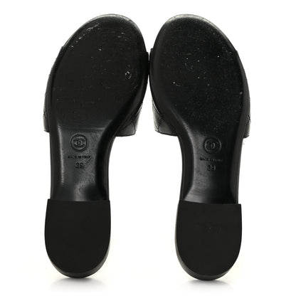 Chanel Lambskin Quilted Camellia CC Slides 39 Black 5 of 9