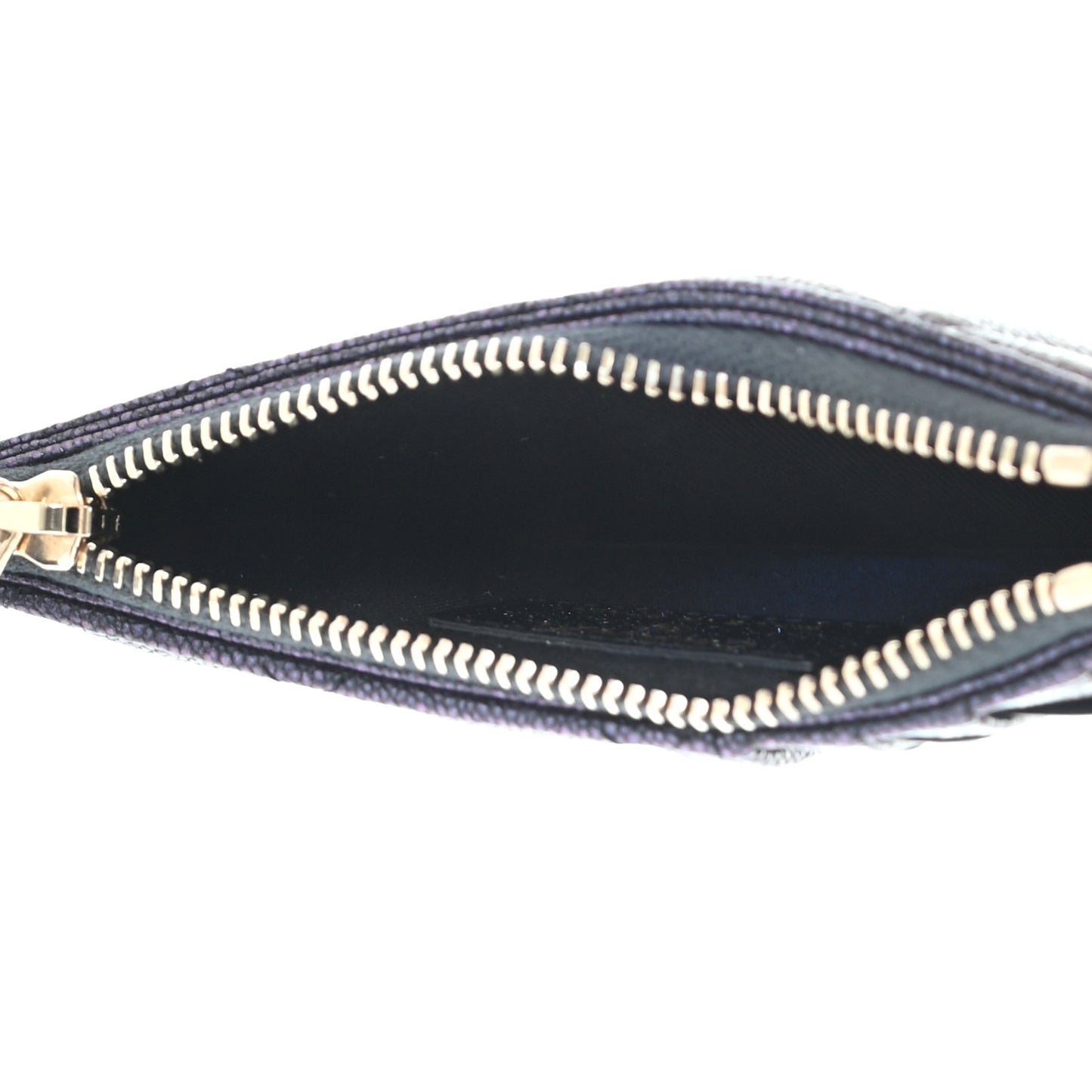 Iridescent Caviar Quilted Flap Zip Card Holder Black