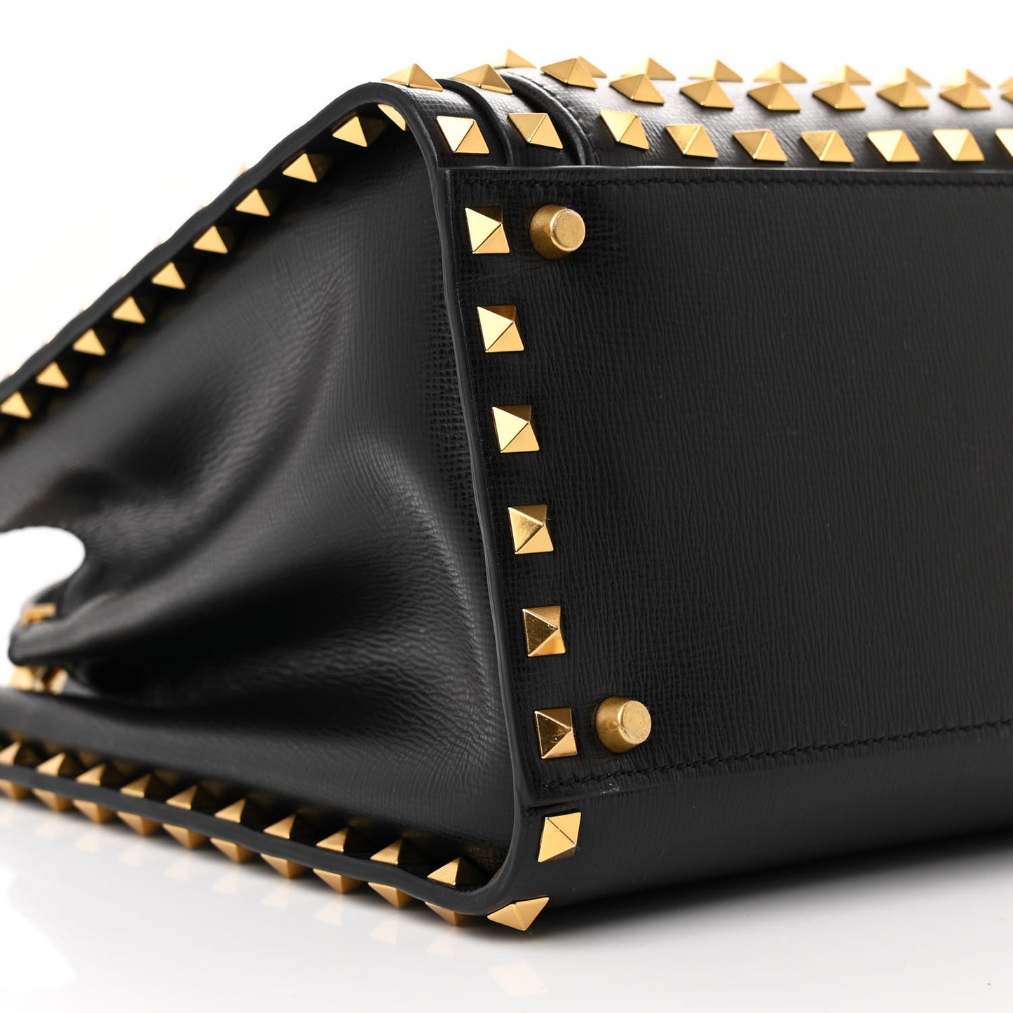 Grainy Calfskin Medium Rockstud Allover Alcove Top Handle Tote Bag Black