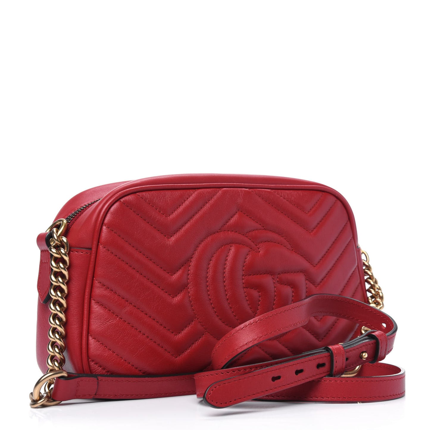 Calfskin Matelasse Small GG Marmont Chain Shoulder Bag Hibiscus Red