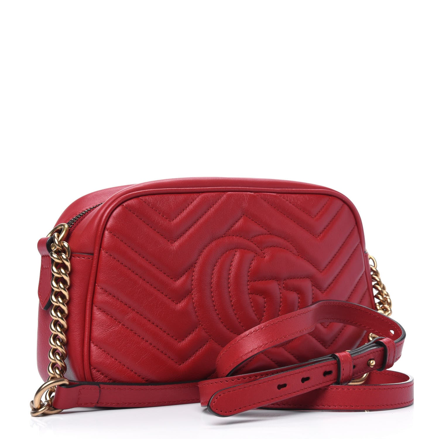 Gucci Calfskin Matelasse Small GG Marmont Chain Shoulder Bag Hibiscus Red 2 of 15