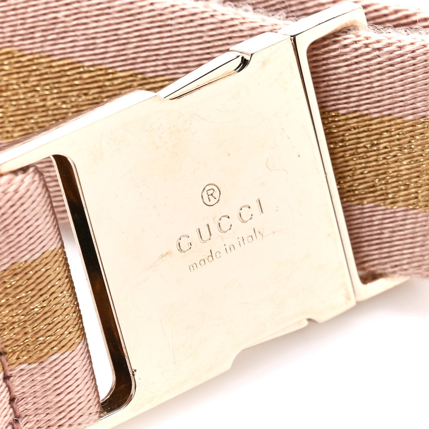 GG Monogram Web Double Pocket Belt Bag Gold Pink
