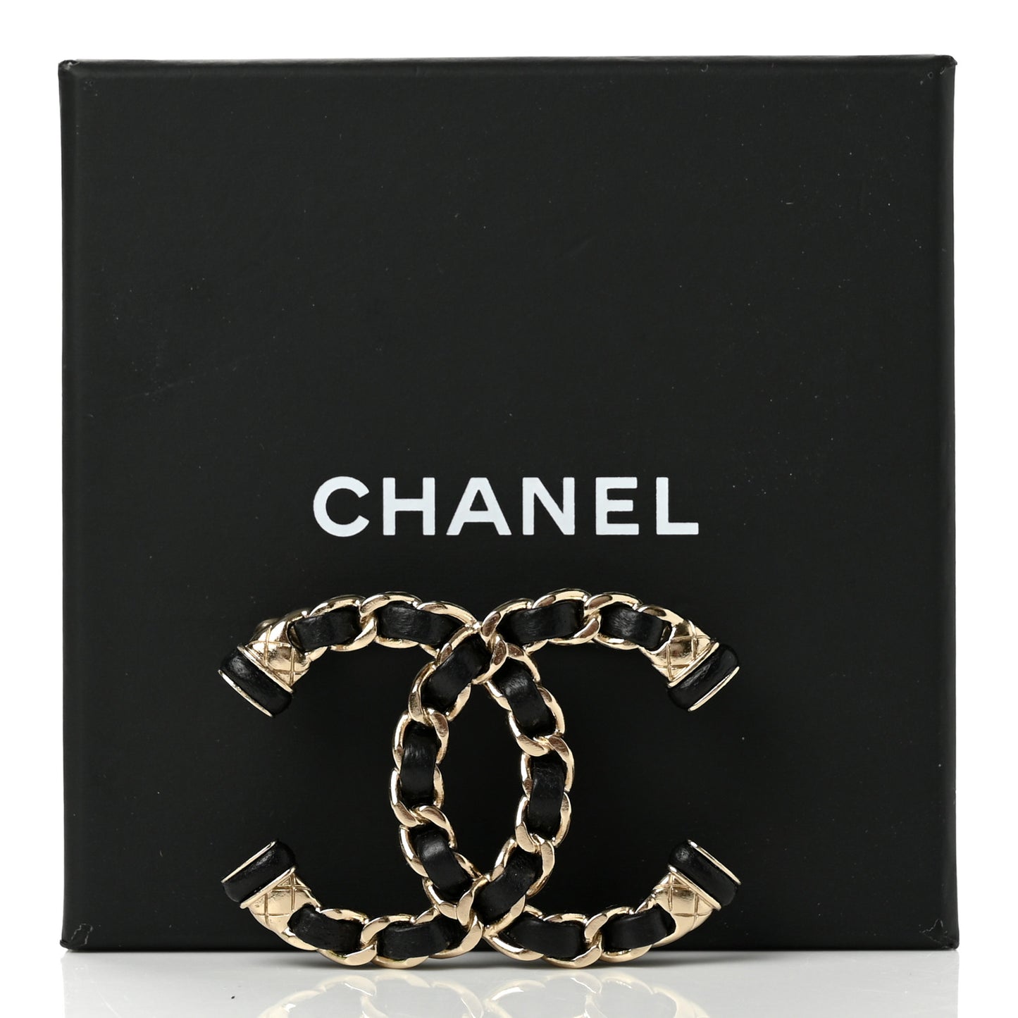 Lambskin Chain CC Brooch Black Gold