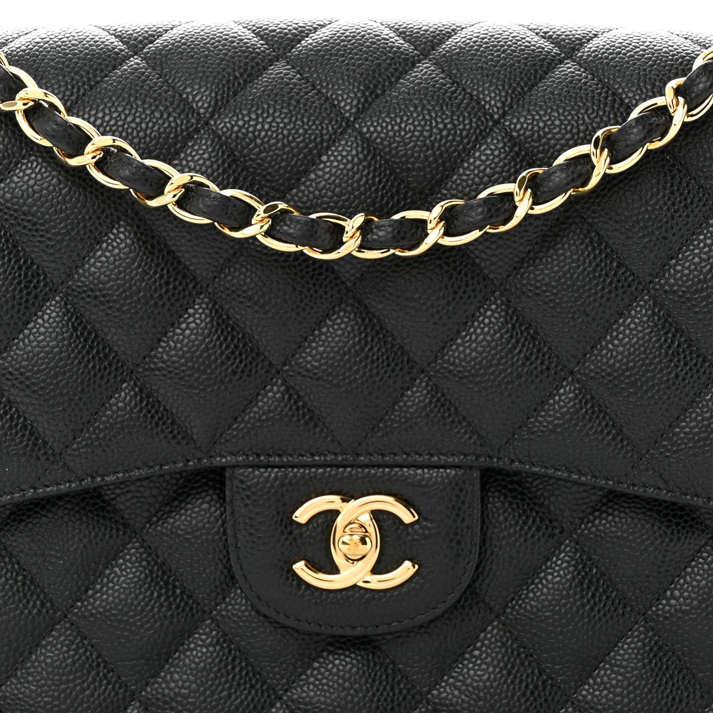 Caviar Quilted Jumbo Double Flap Black