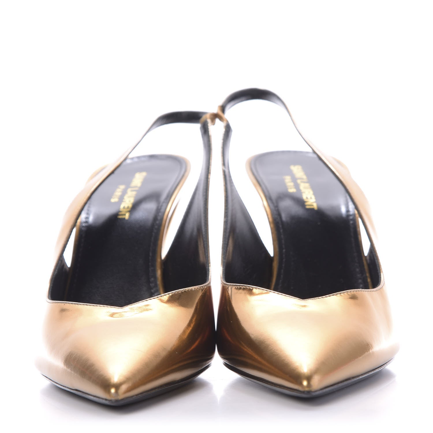 Saint Laurent Calfskin Kiki 110mm metallic slingback pumps 39.5 Gold 2 of 9