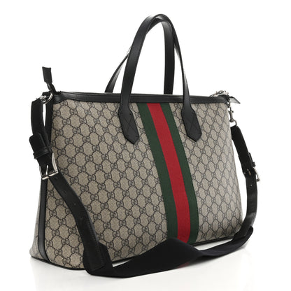 Gucci GG Supreme Monogram Web Medium Zippered Tote Beige Black 3 of 11