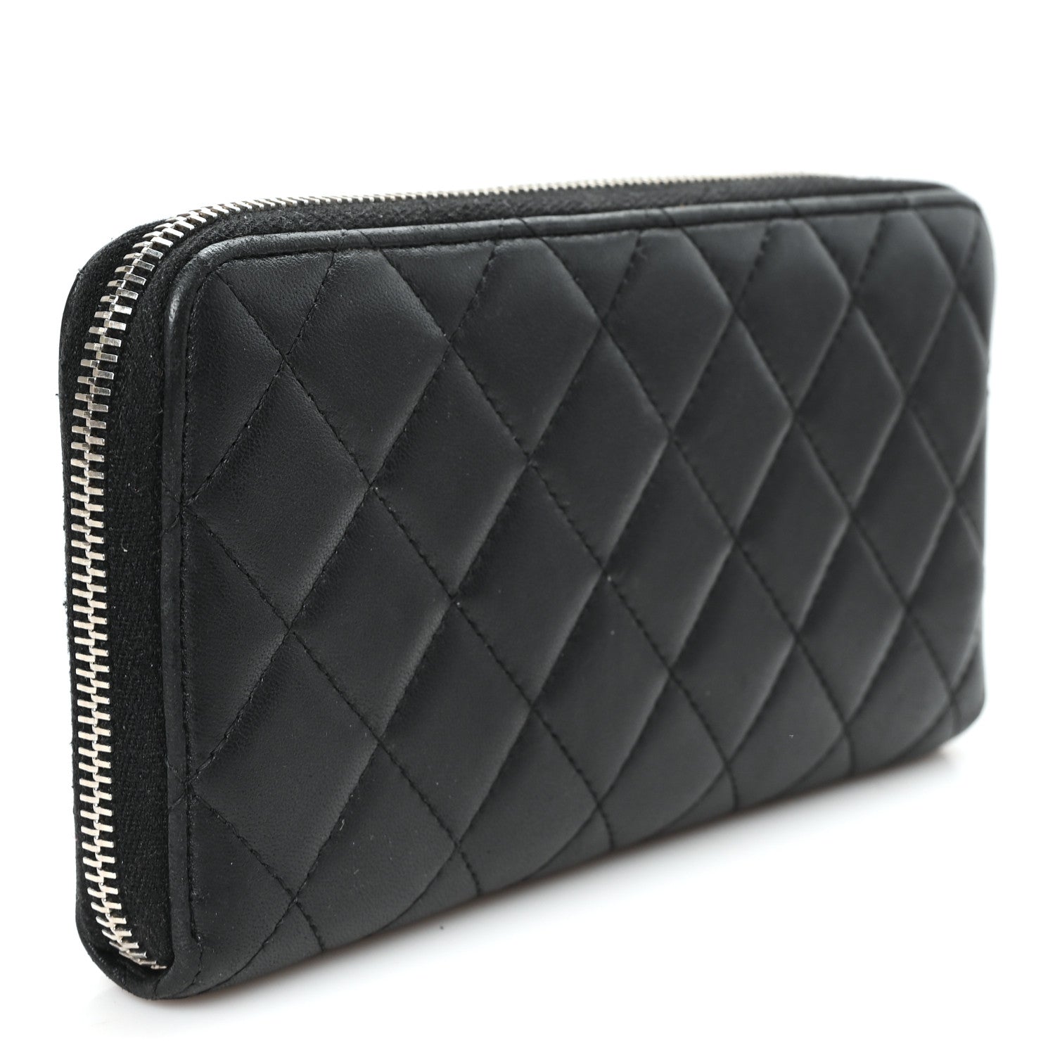 Chanel Lambskin Quilted Large Gusset Zip Around Wallet Black 3 of 8