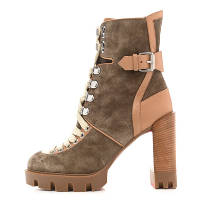 Christian Louboutin Suede Calfskin Macademia 100 Biker Platform Boots 36 Silex Light Cuir Dark Beige 1 of 11