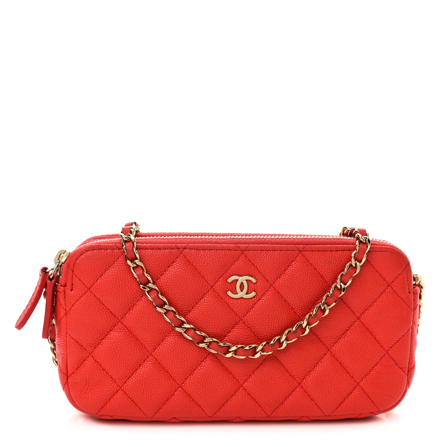 Caviar Quilted Small Clutch With Chain Red