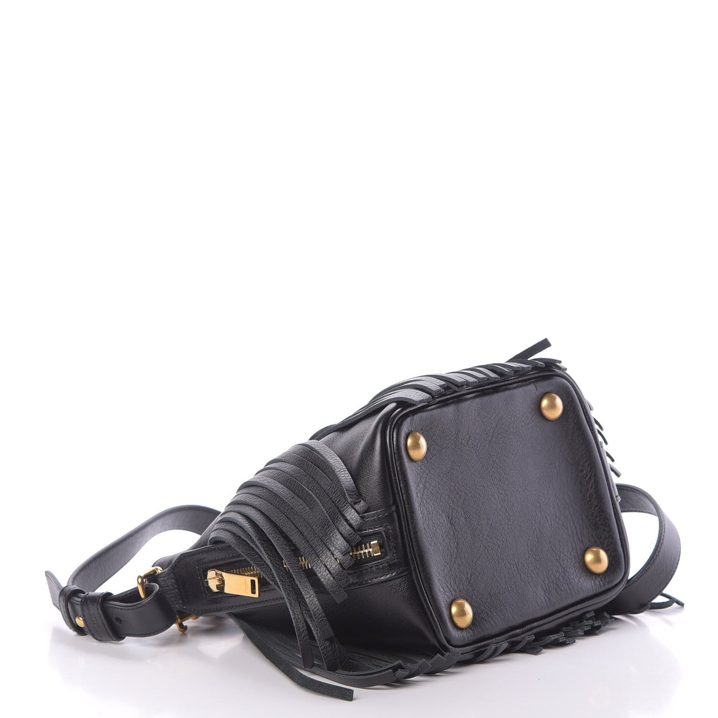 Calfskin Small Emmanuelle Fringe Bucket Bag Black