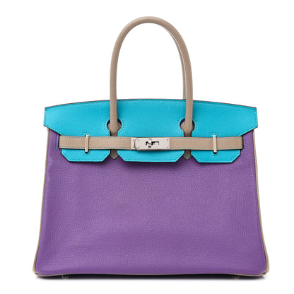 Hermes Chevre Horseshoe Birkin 30 Parme Bleu Azteque Etoupe 1 of 14