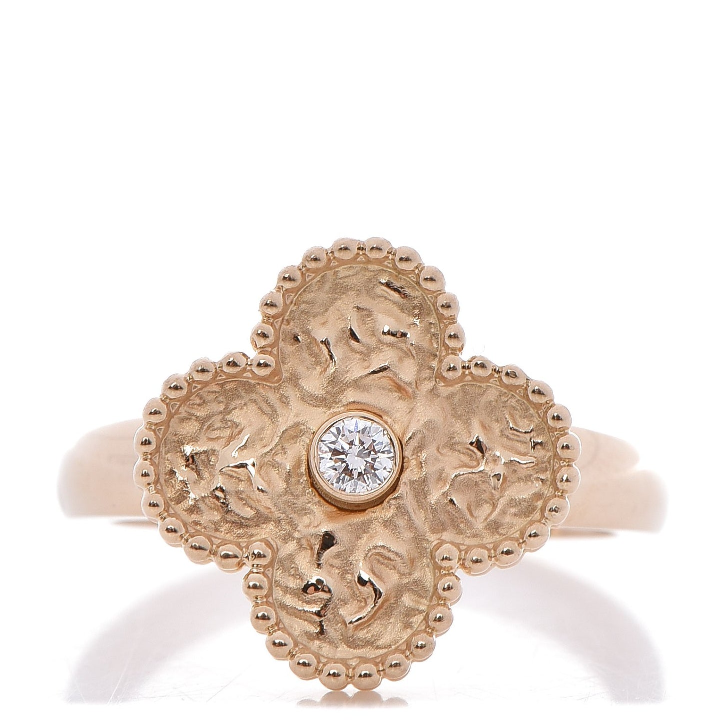 18K Yellow Gold Diamond Vintage Alhambra Ring 53 6.25