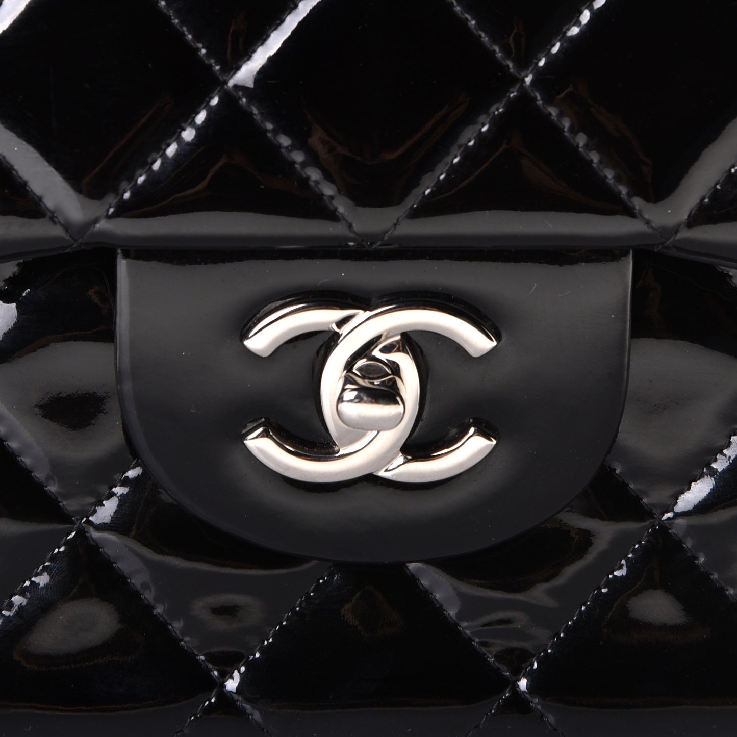 Patent Quilted Jumbo Double Flap Black
