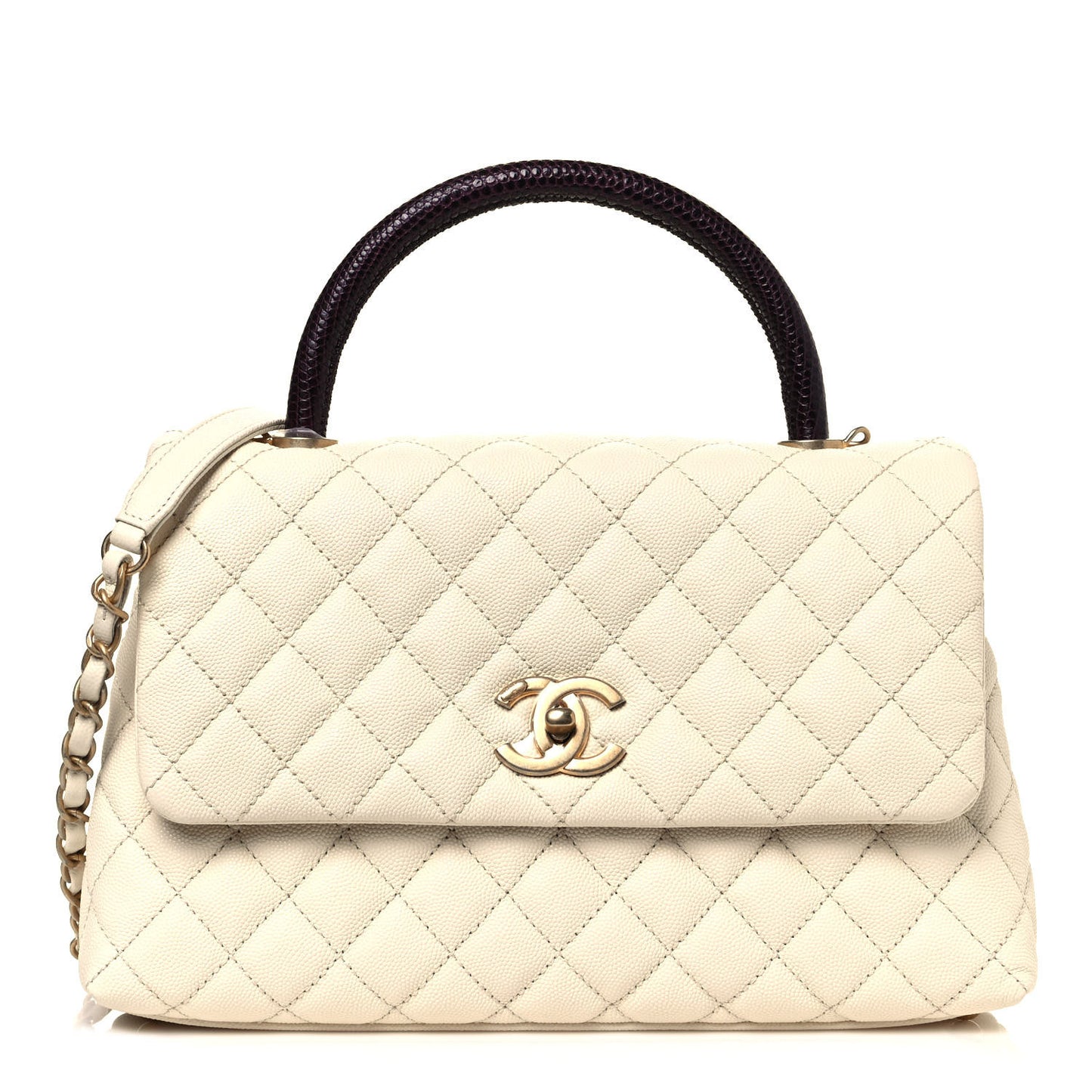 Caviar Lizard Quilted Small Coco Handle Flap Ivory