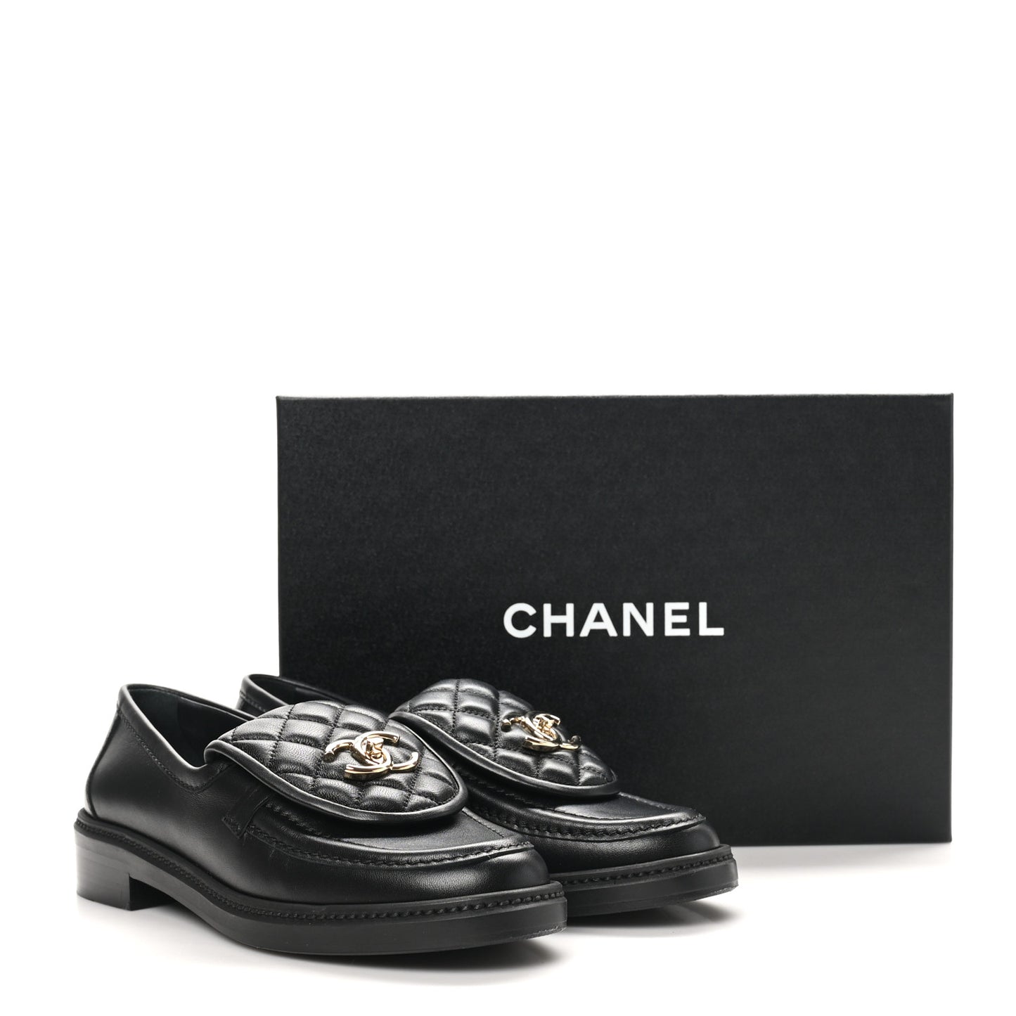 Lambskin Quilted CC Turnlock Loafers 37.5 Black