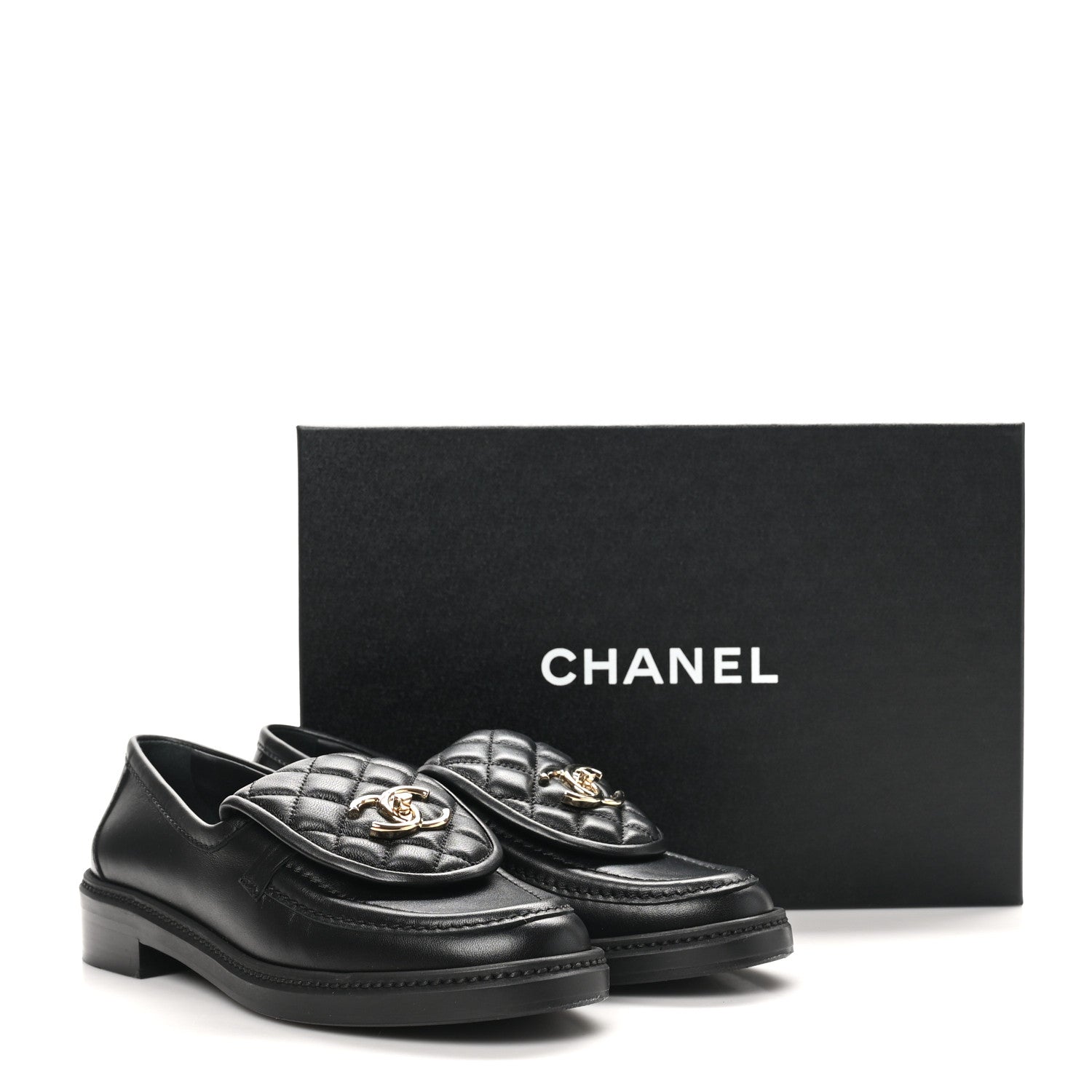 Chanel Lambskin Quilted CC Turnlock Loafers 37.5 Black 10 of 10