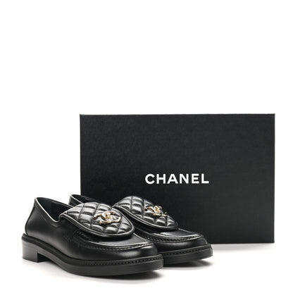 Chanel Lambskin Quilted CC Turnlock Loafers 37.5 Black 10 of 10