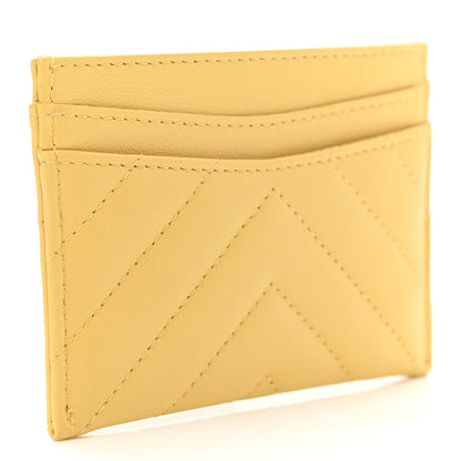 Chanel Lambskin Chevron Quilted Card Holder Yellow 3 of 8