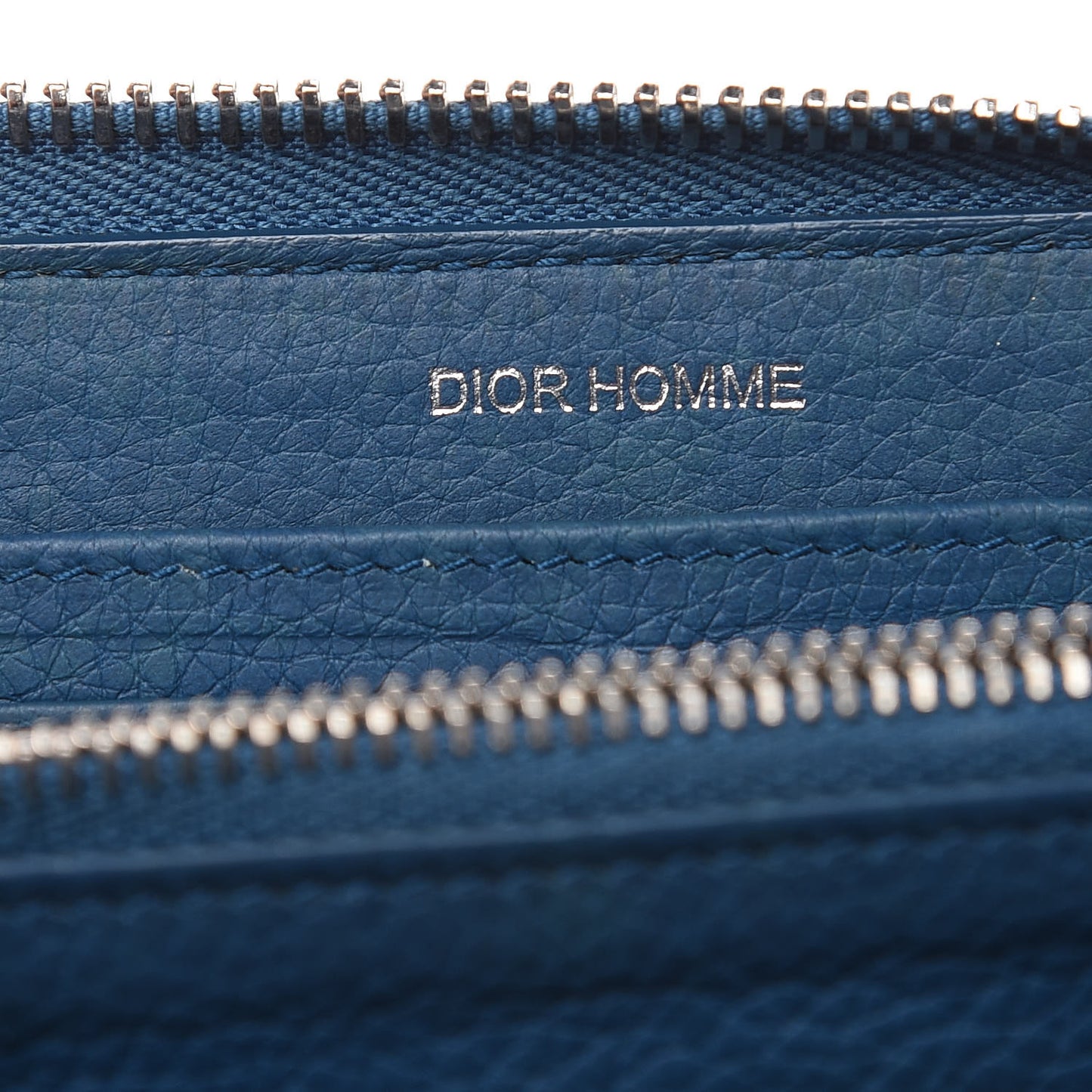 HOMME Grained Calfskin Zip Around Wallet Blue