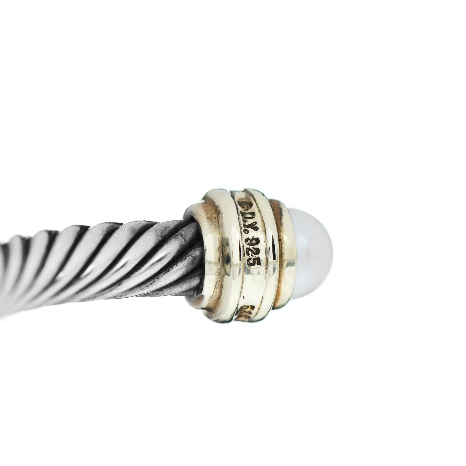 David Yurman Sterling Silver 14K Yellow Gold Pearl Blue Sapphire 5mm Cable Classics Bracelet 4 of 4