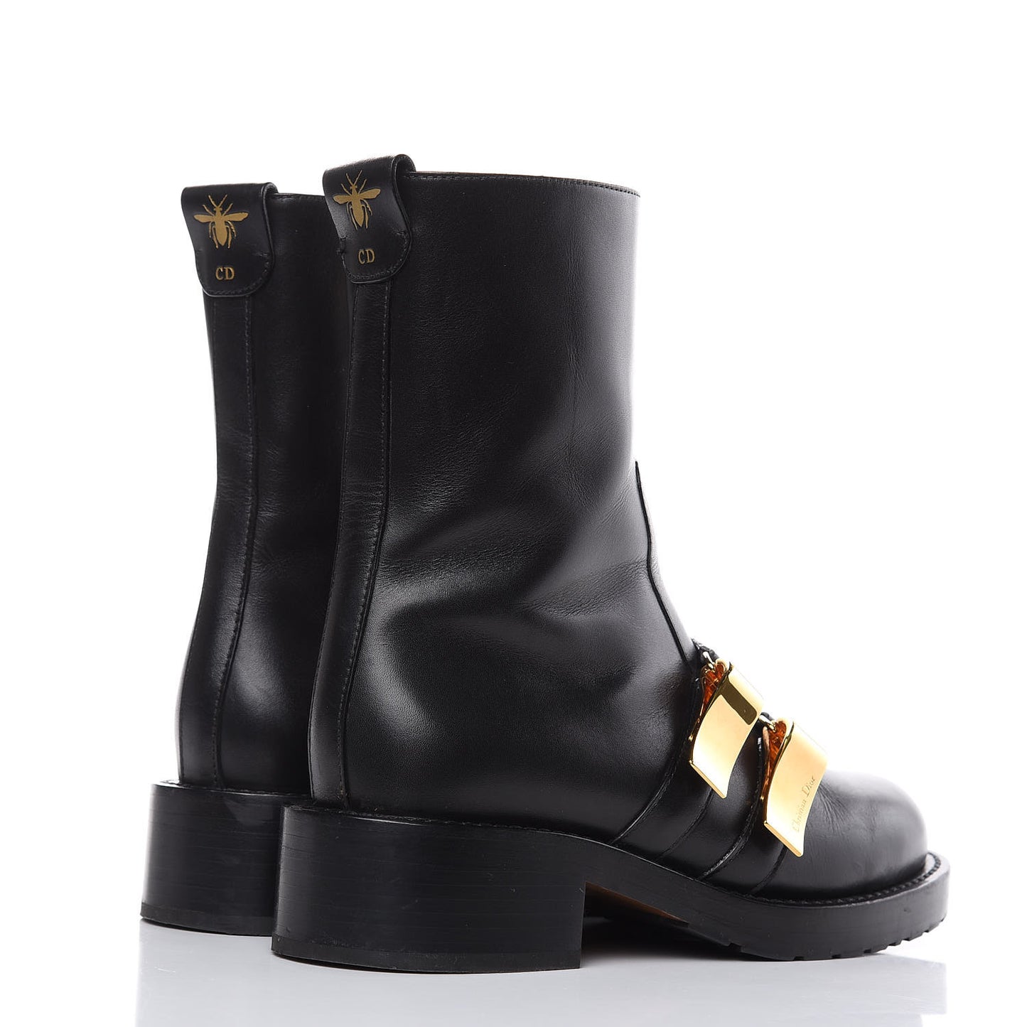 Calfskin Buckle Ankle Boots 36 Black