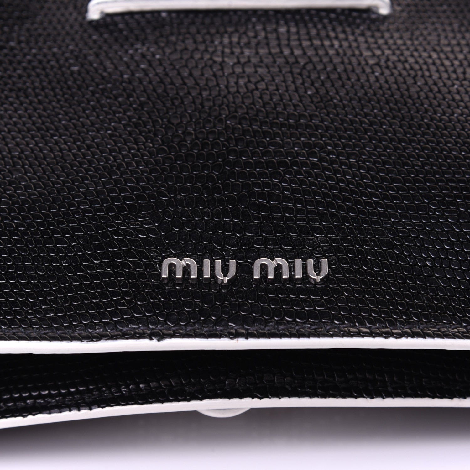 Miu Miu Embossed Lizard Calfskin Crystal Embellished Saint Lucertola Shoulder Bag Black 9 of 14