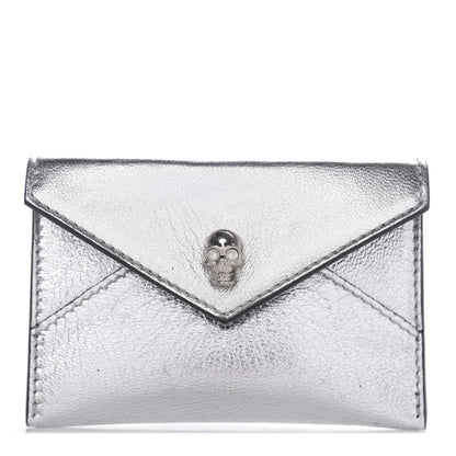Alexander McQueen Metallic Calfskin Skull Envelope Card Holder Silver 1 of 5