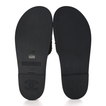Chanel Fabric Pearl Cork CC Slip On Sandals 40 Black 5 of 9