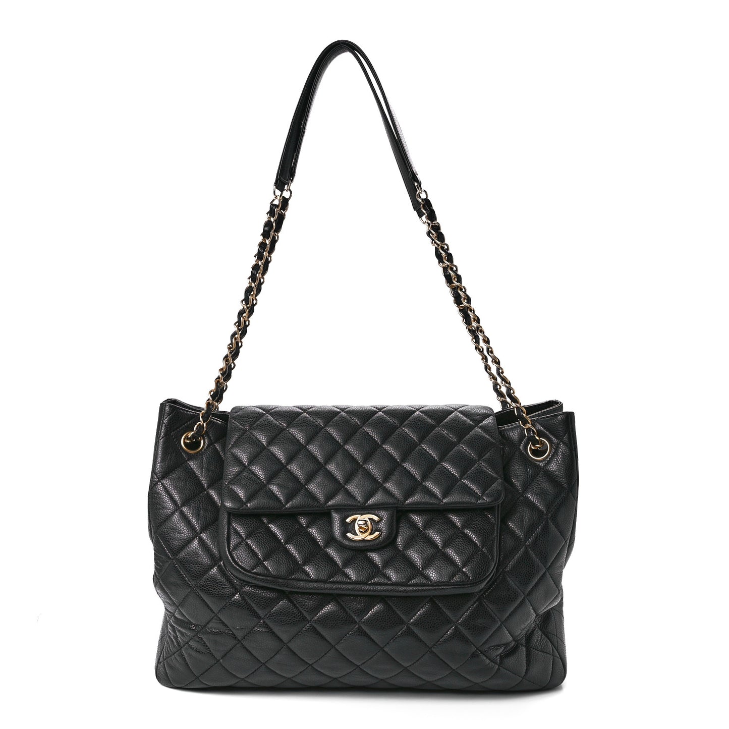 Caviar Quilted Flap Tote Black
