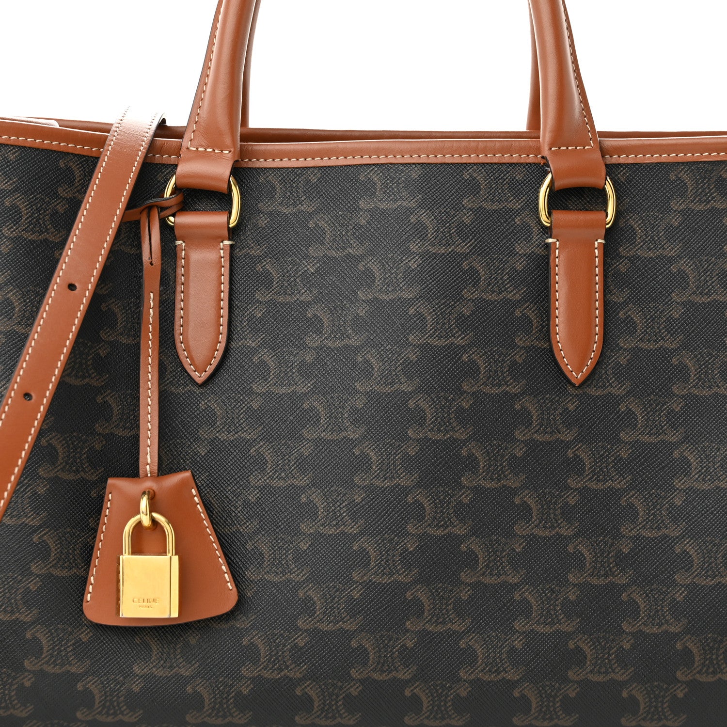 Celine Triomphe Canvas Calfskin Mini Horizontal Cabas Tan 7 of 9